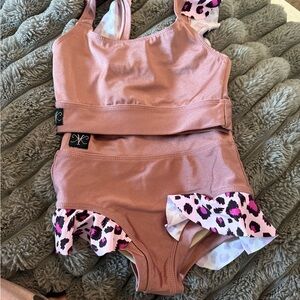 Pink Ruffled dance outfit with Leopard Accents